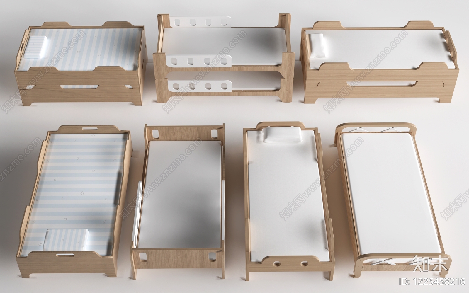 原木风儿童床3D模型渲染效果图