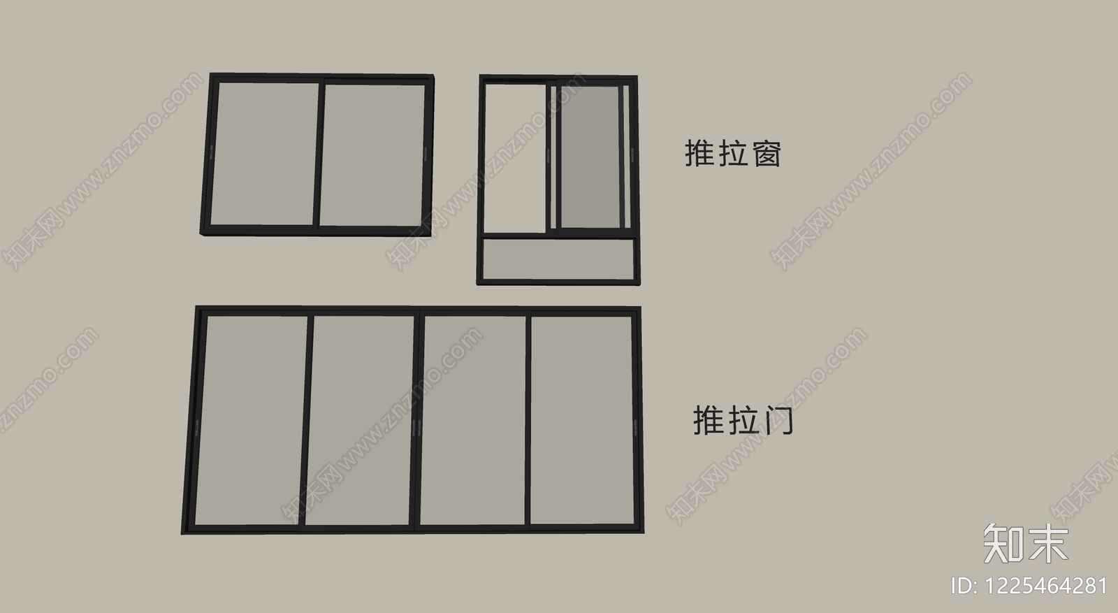 极简推拉窗SU模型下载【ID:1225464281】