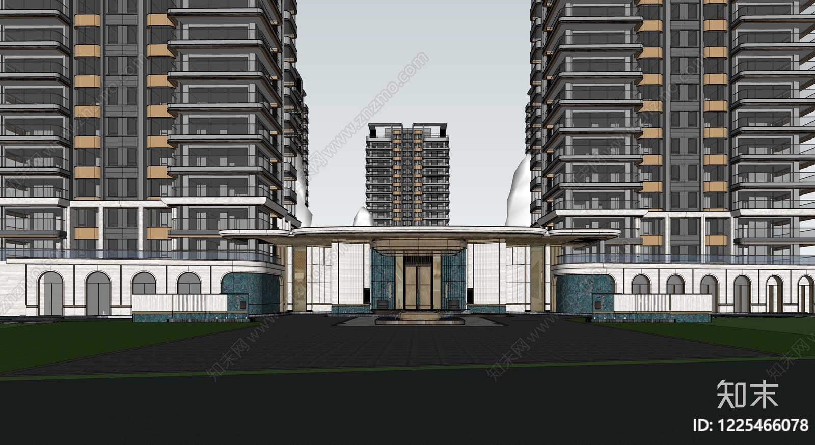 轻奢小区建筑SU模型下载【ID:1225466078】