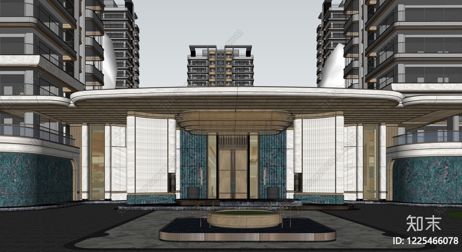 轻奢小区建筑SU模型下载【ID:1225466078】