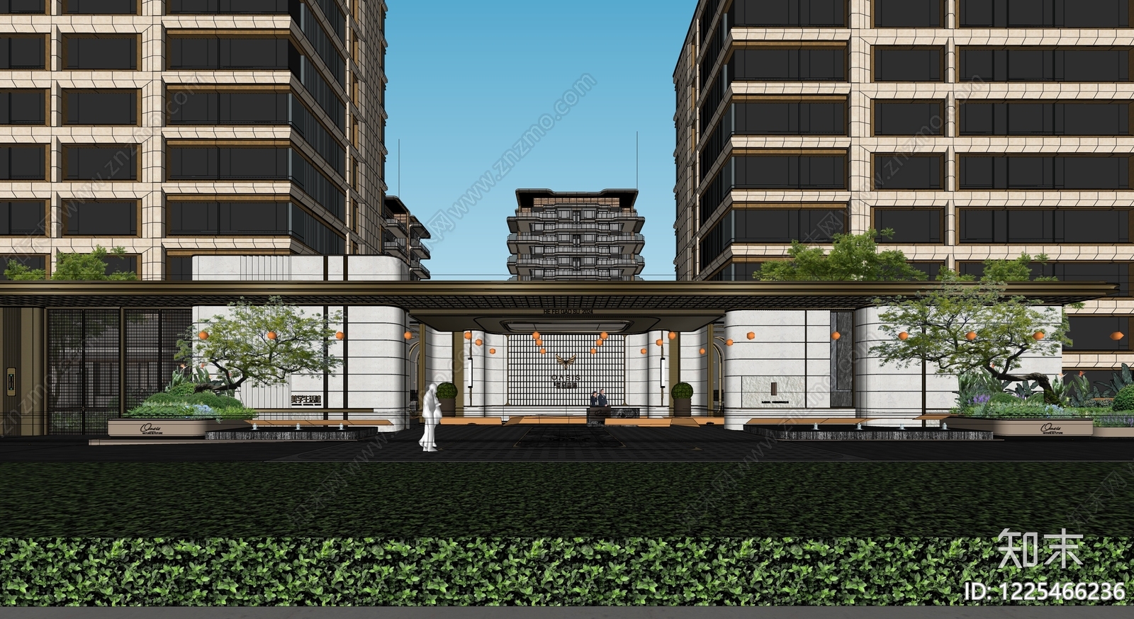 新中式小区建筑SU模型下载【ID:1225466236】