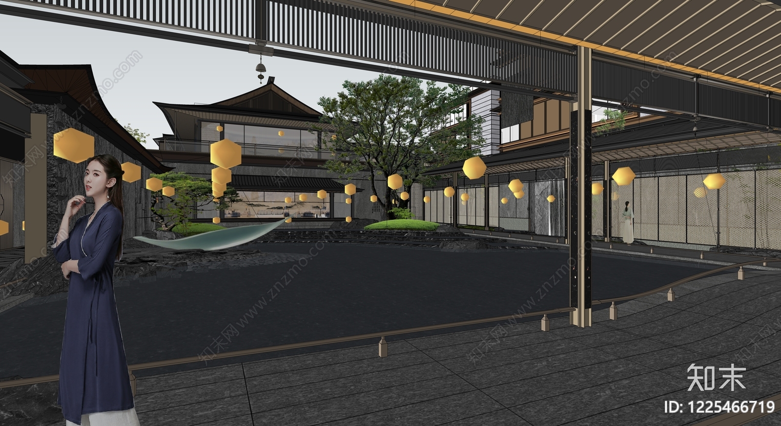 新中式小区建筑SU模型下载【ID:1225466719】