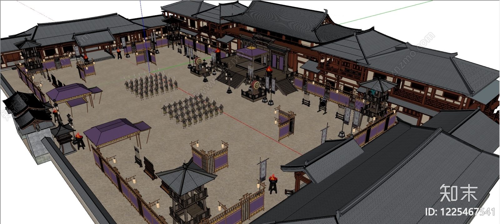 中式古建古建筑SU模型下载【ID:1225467541】