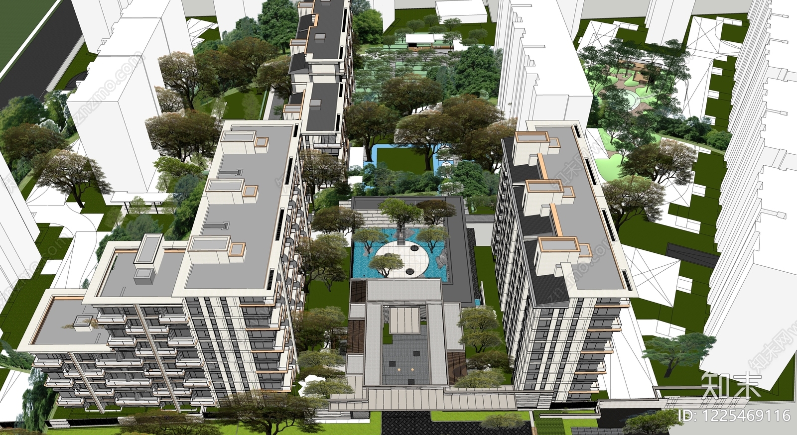 现代主义小区建筑SU模型下载【ID:1225469116】