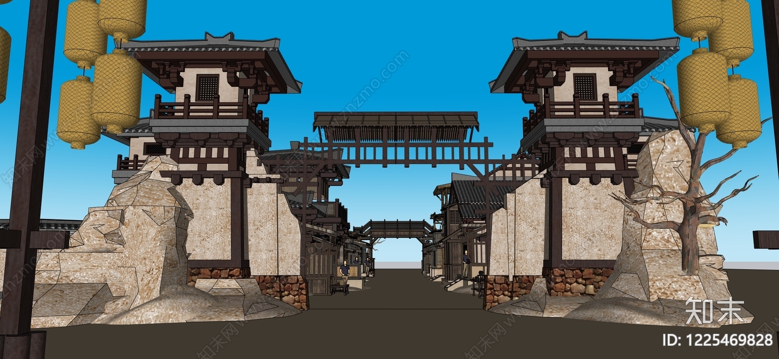中式古建商业街SU模型下载【ID:1225469828】