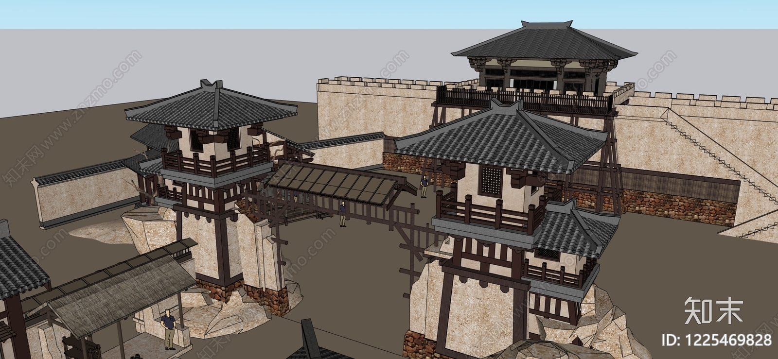 中式古建商业街SU模型下载【ID:1225469828】