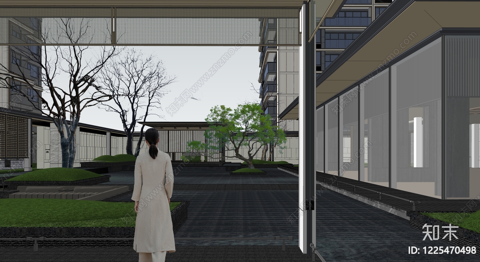 新中式景观小区建筑SU模型下载【ID:1225470498】