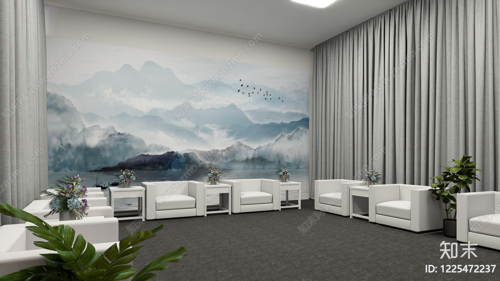 新中式接待室SU模型下载【ID:1225472237】
