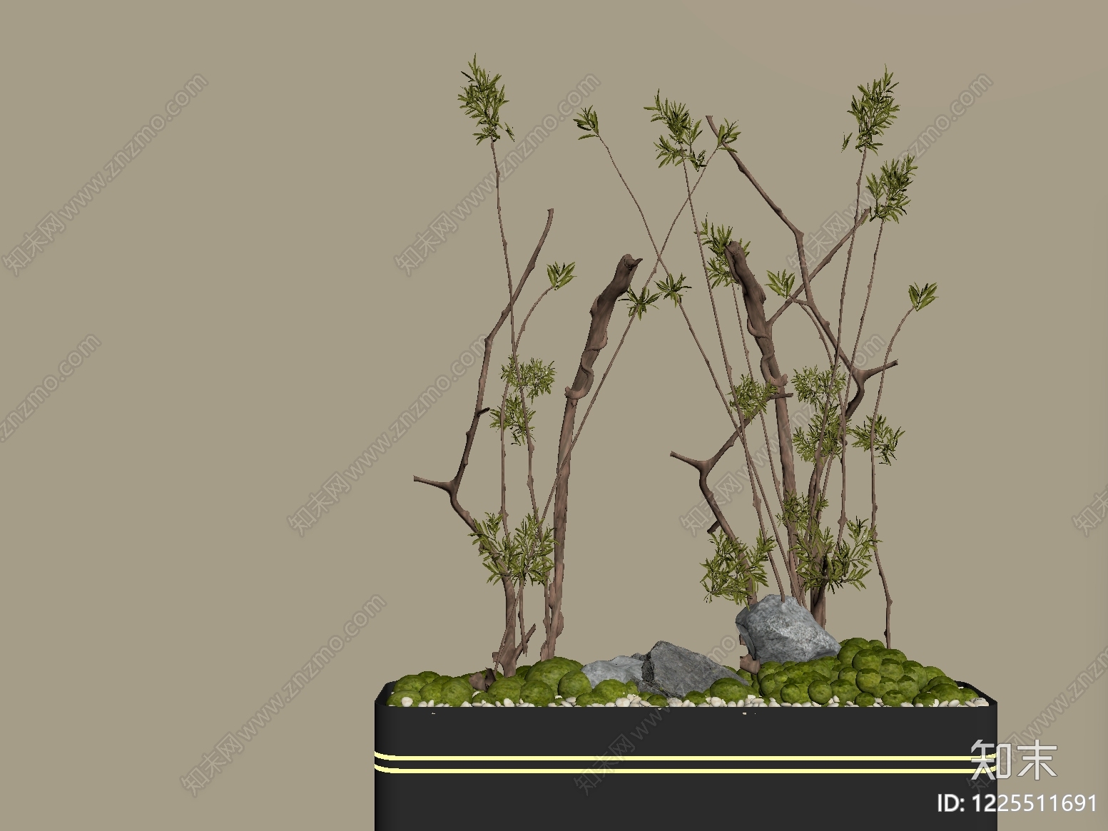 禅意绿植摆件SU模型下载【ID:1225511691】