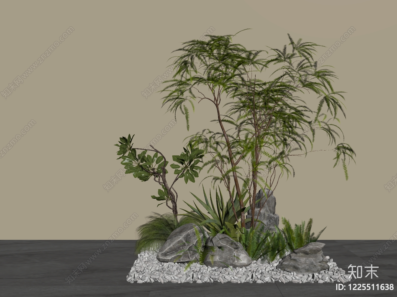 禅意植物组合SU模型下载【ID:1225511638】