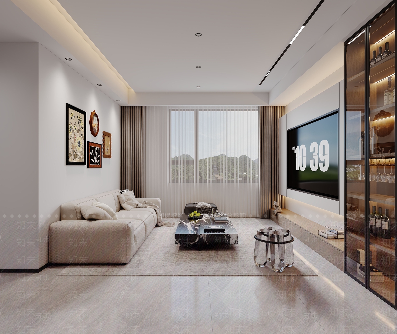 现代简约家居客厅3D模型下载【ID:1225515236】