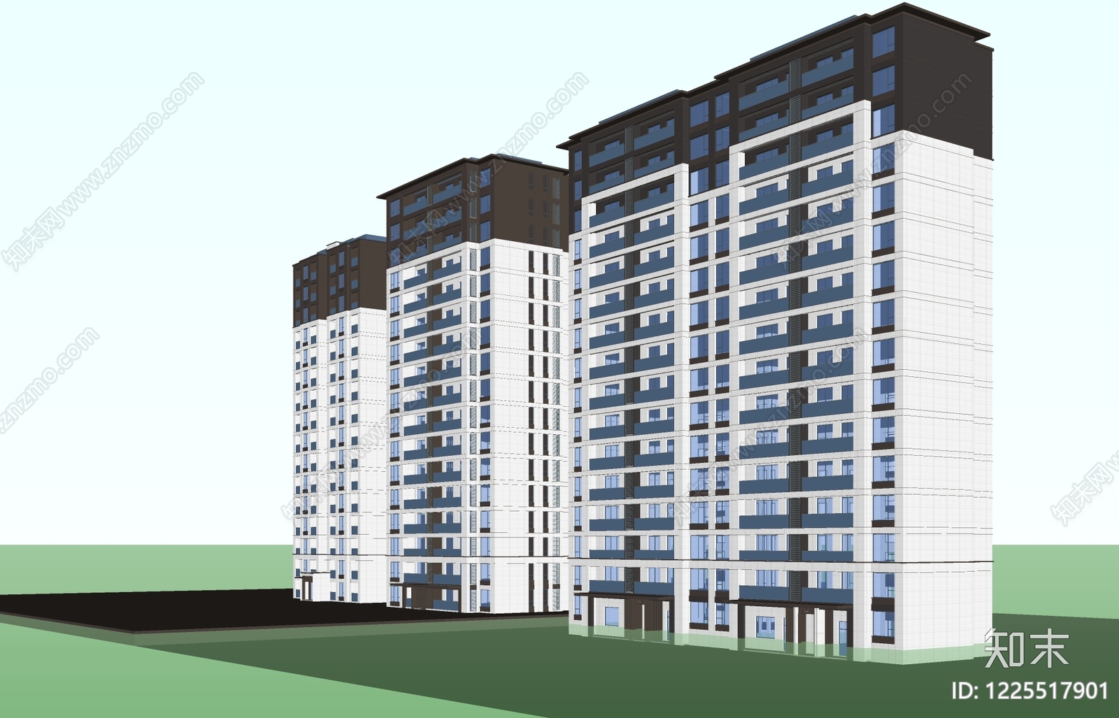 现代主义小高层住宅楼SU模型草图