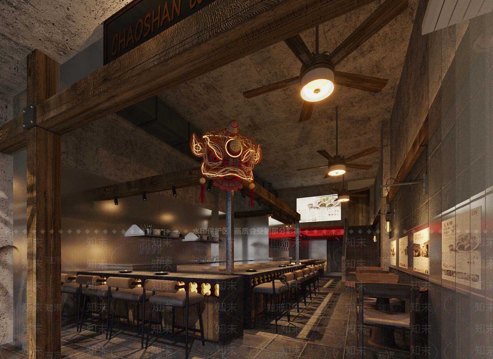 复古工业风中餐厅3D模型下载【ID:1225532580】