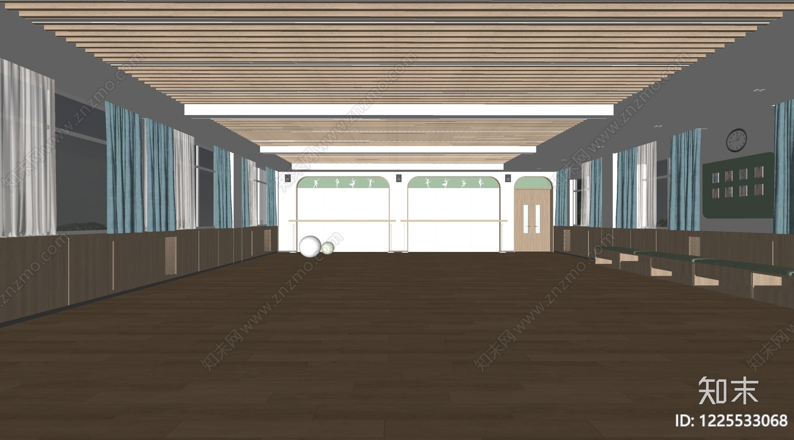 原木风瑜伽室SU模型下载【ID:1225533068】