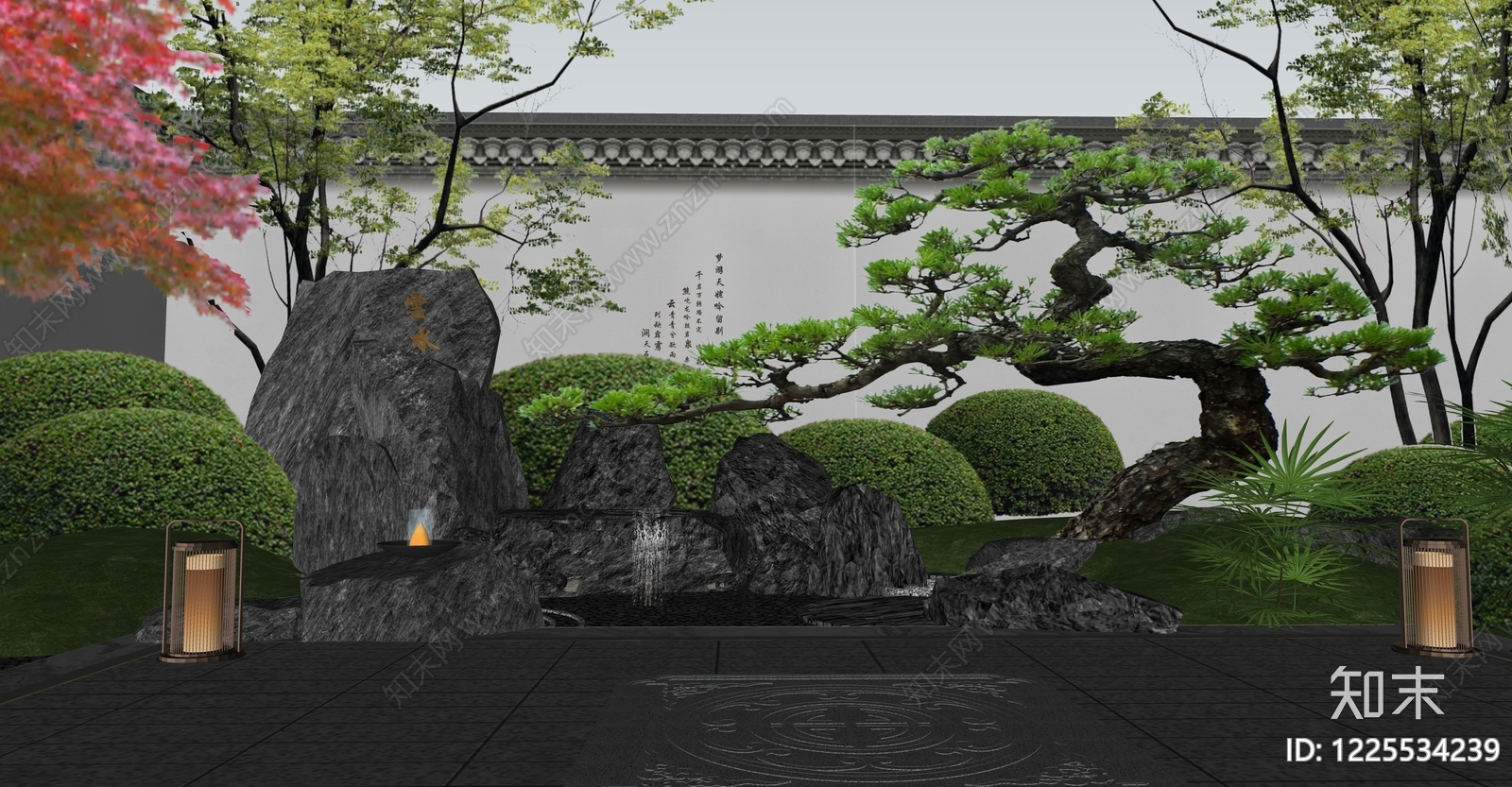 新中式景观别墅庭院SU模型下载【ID:1225534239】