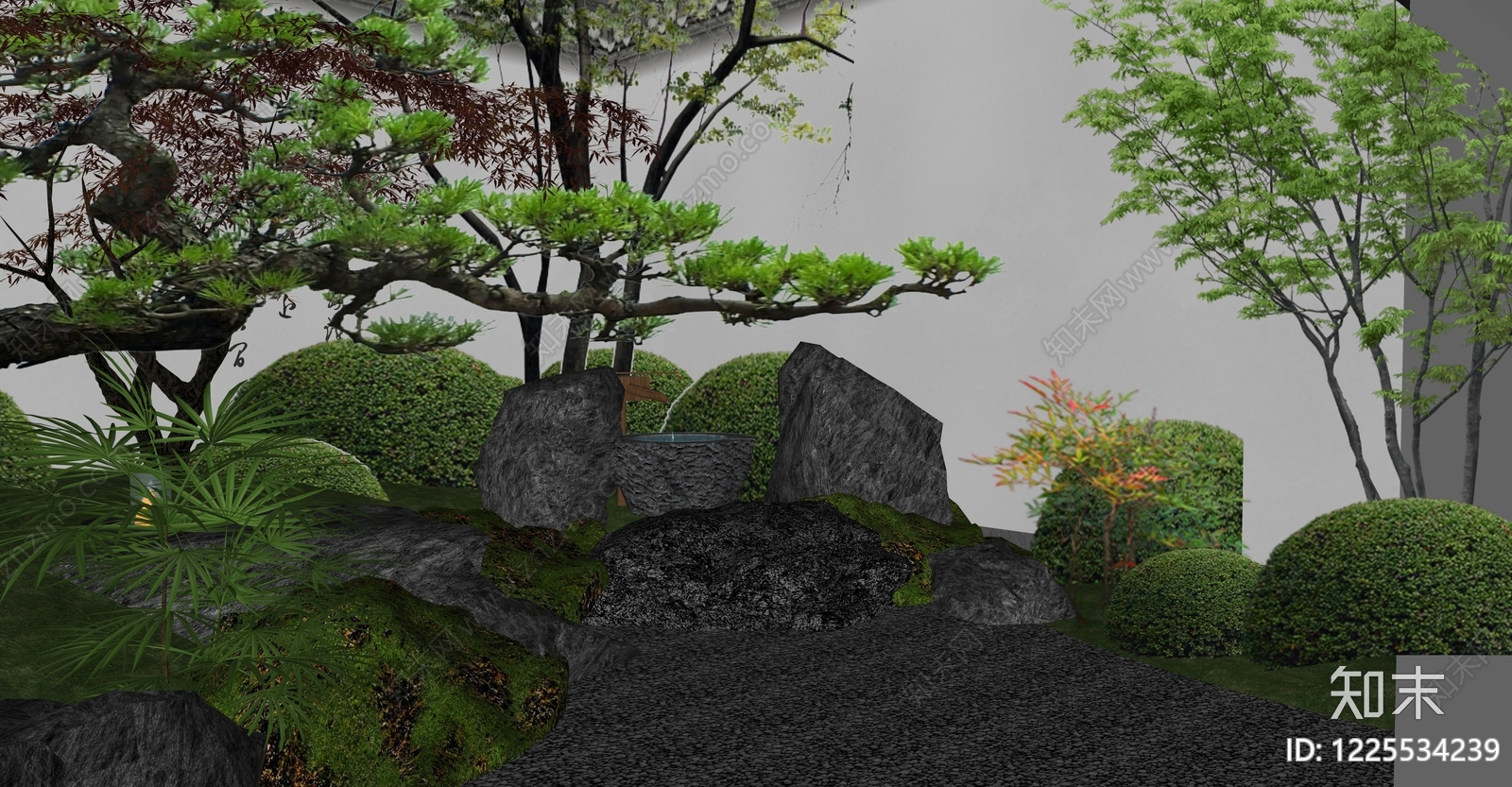 新中式景观别墅庭院SU模型下载【ID:1225534239】