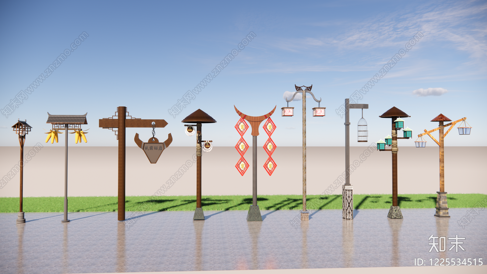 中式灯具组合SU模型下载【ID:1225534515】