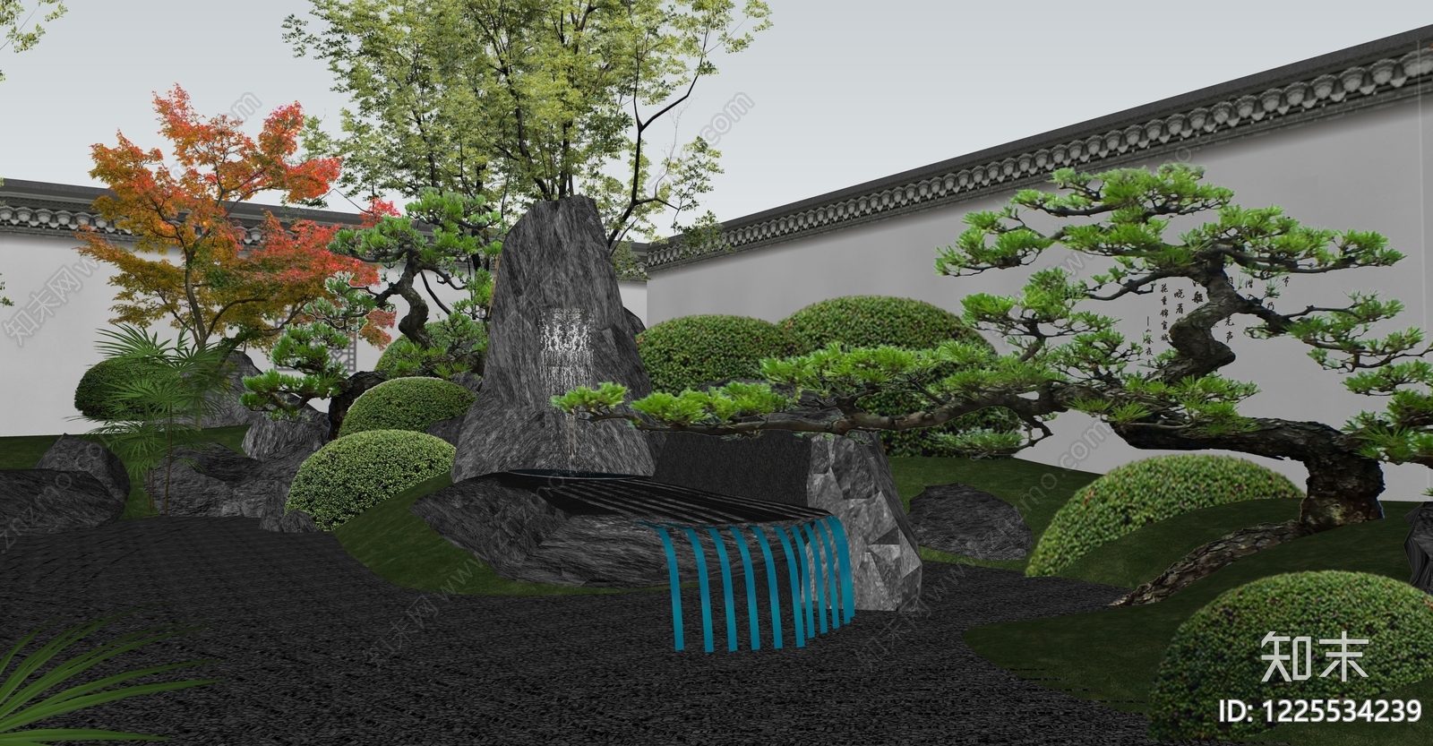 新中式景观别墅庭院SU模型下载【ID:1225534239】
