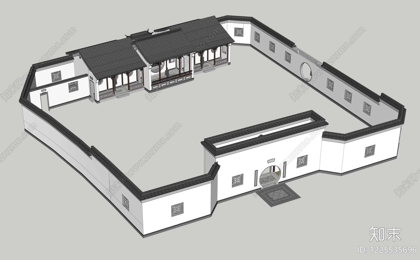 中式古建四合院SU模型下载【ID:1225535696】