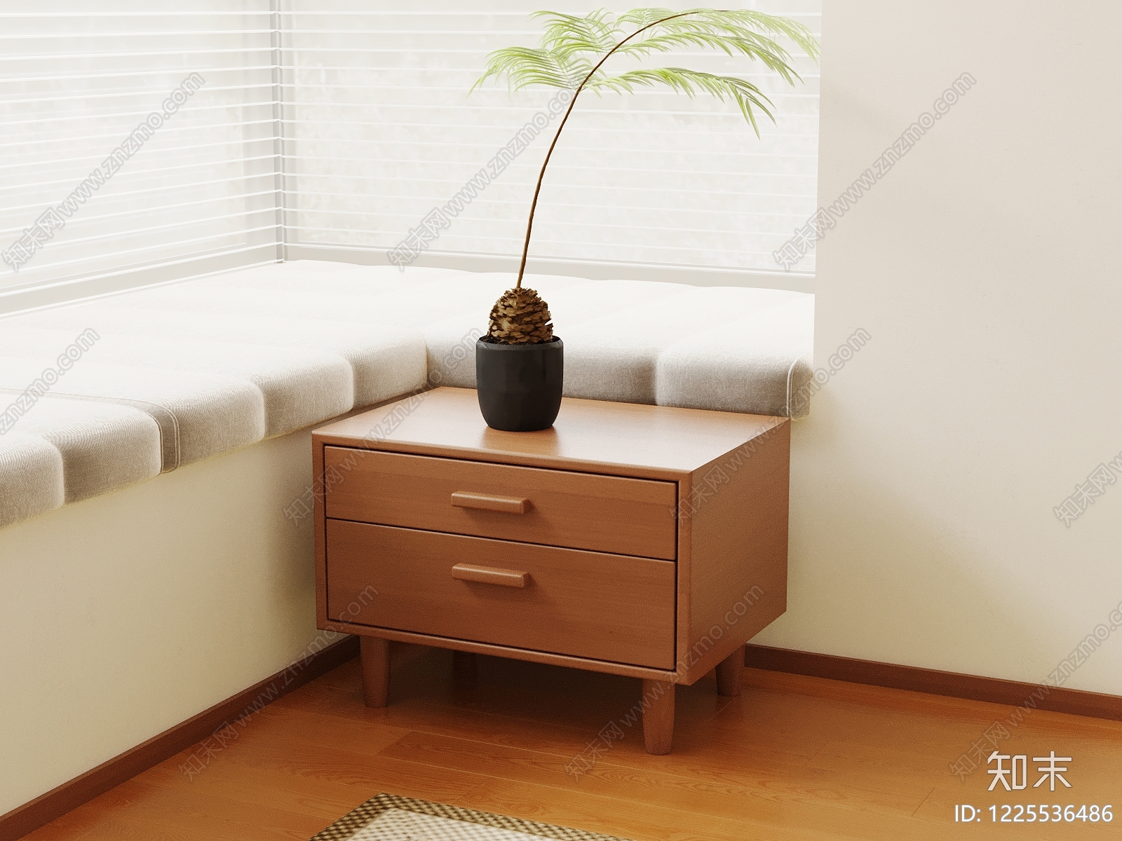 原木风床头柜SU模型下载【ID:1225536486】