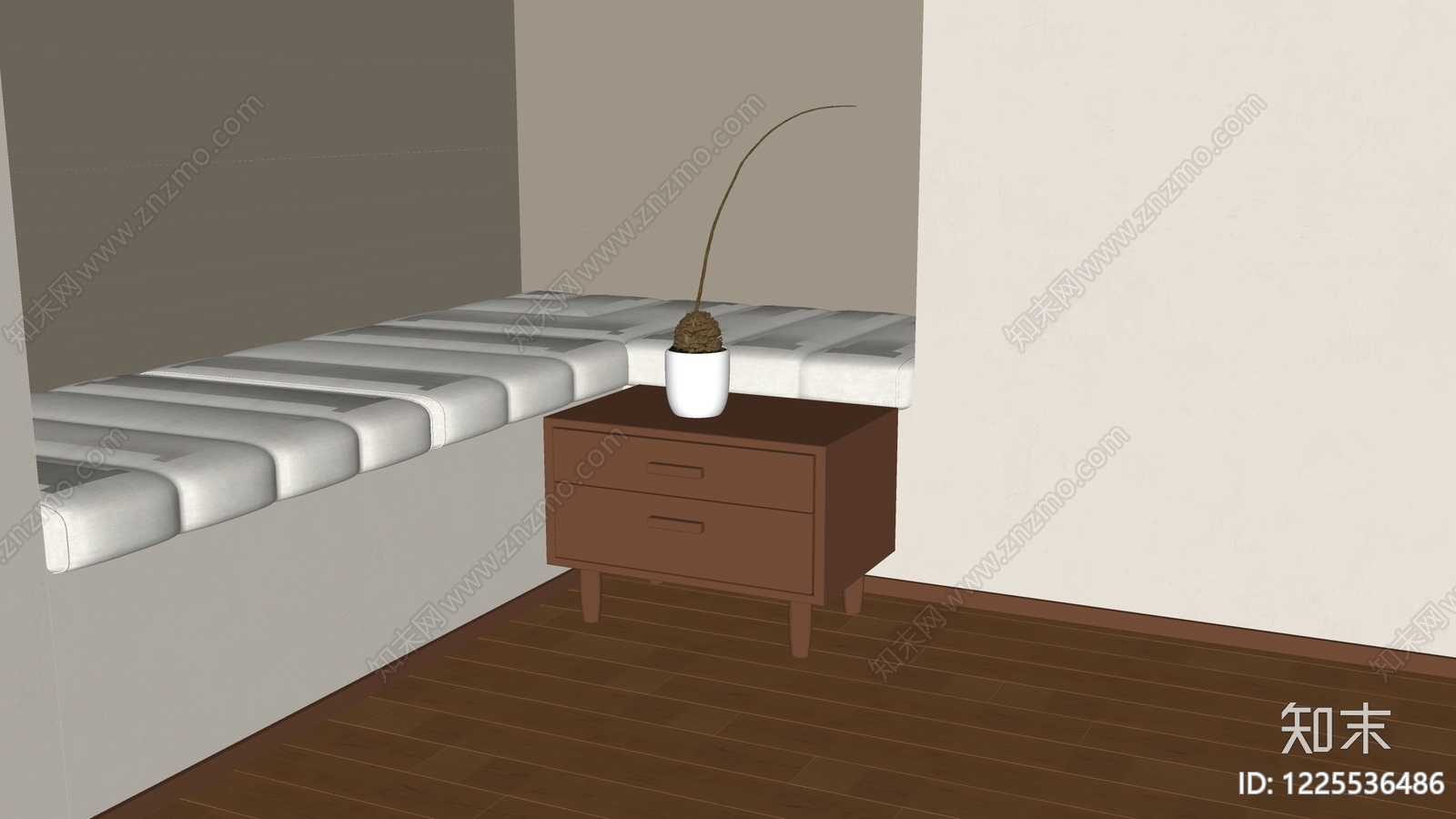 原木风床头柜SU模型下载【ID:1225536486】