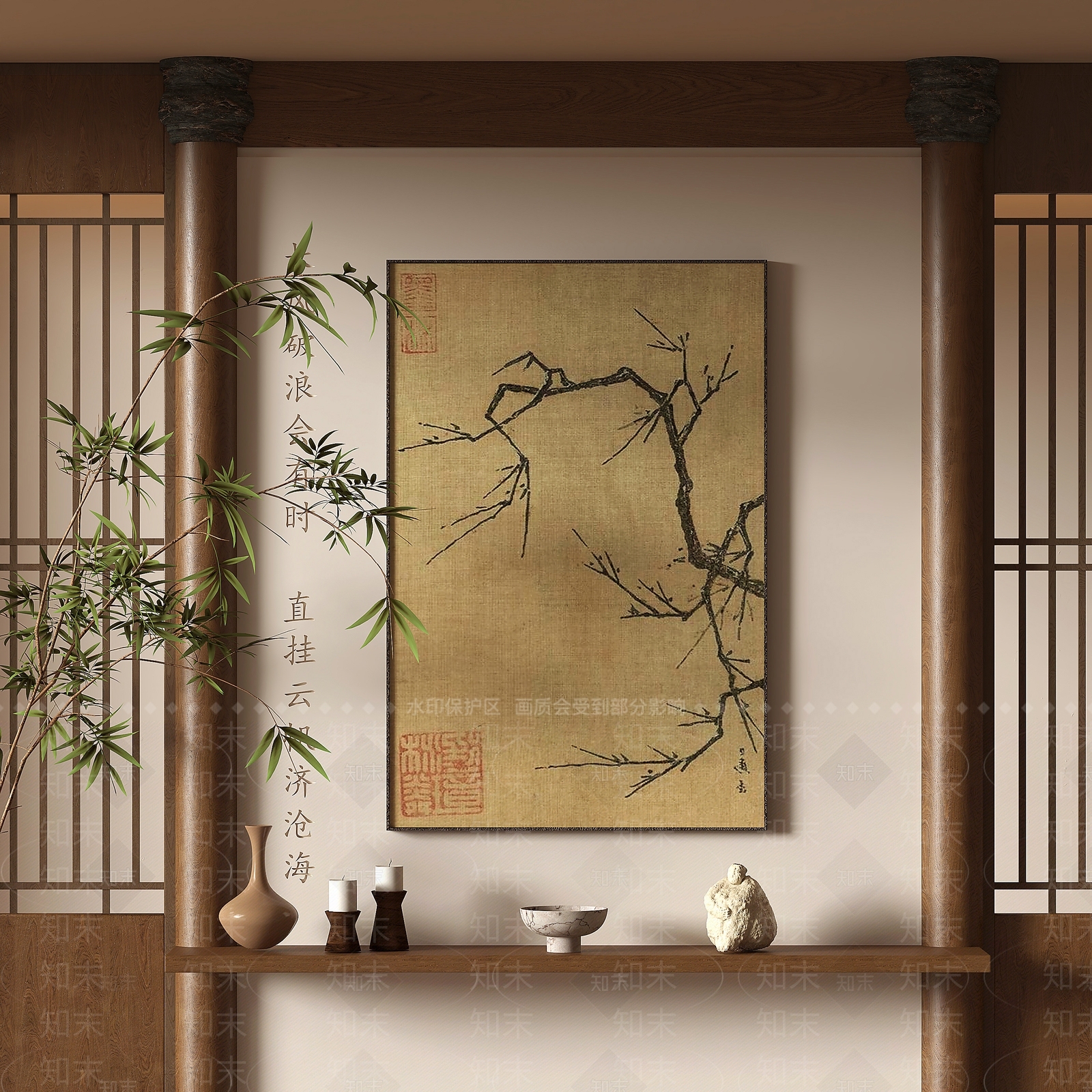 宋式美学玄关背景墙3D模型下载【ID:1225537968】