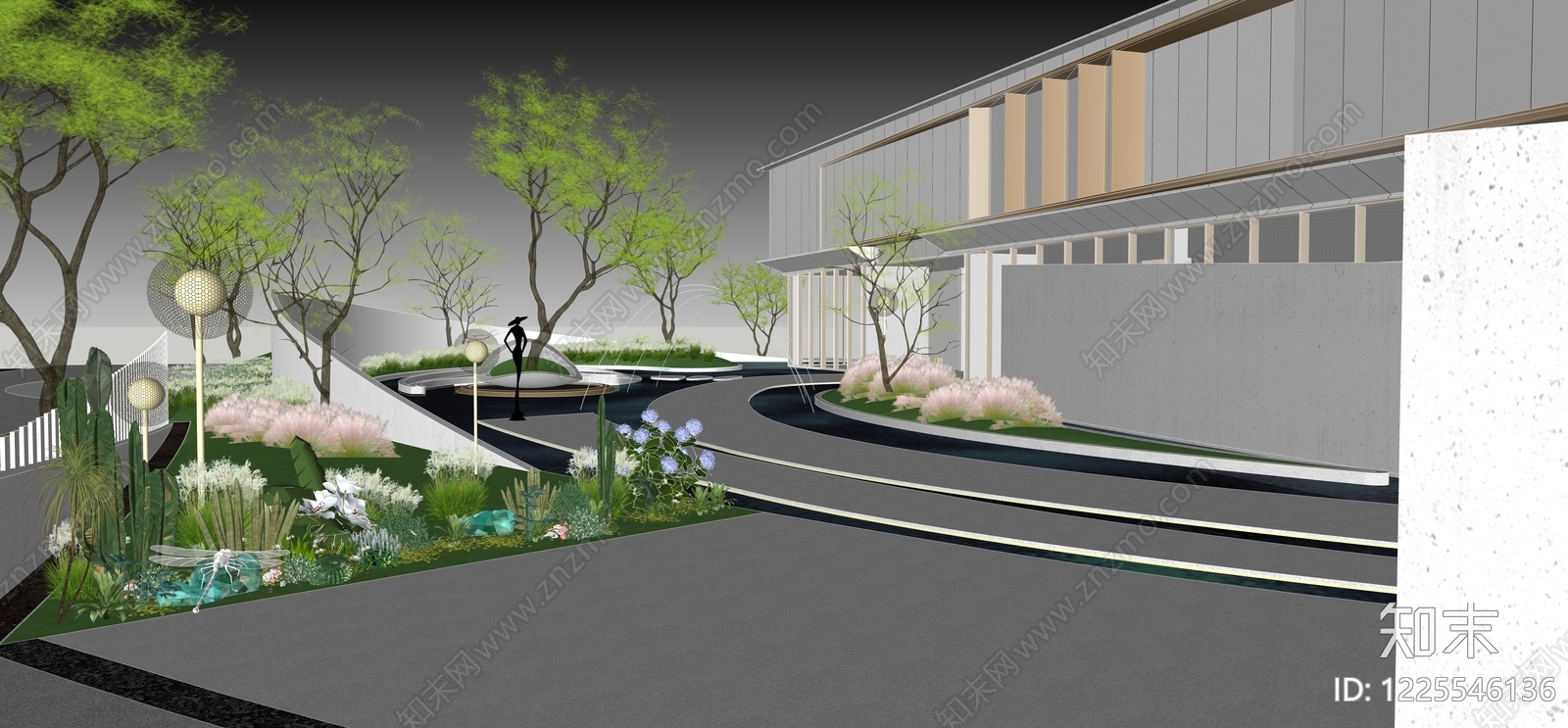 现代景观公园SU模型下载【ID:1225546136】