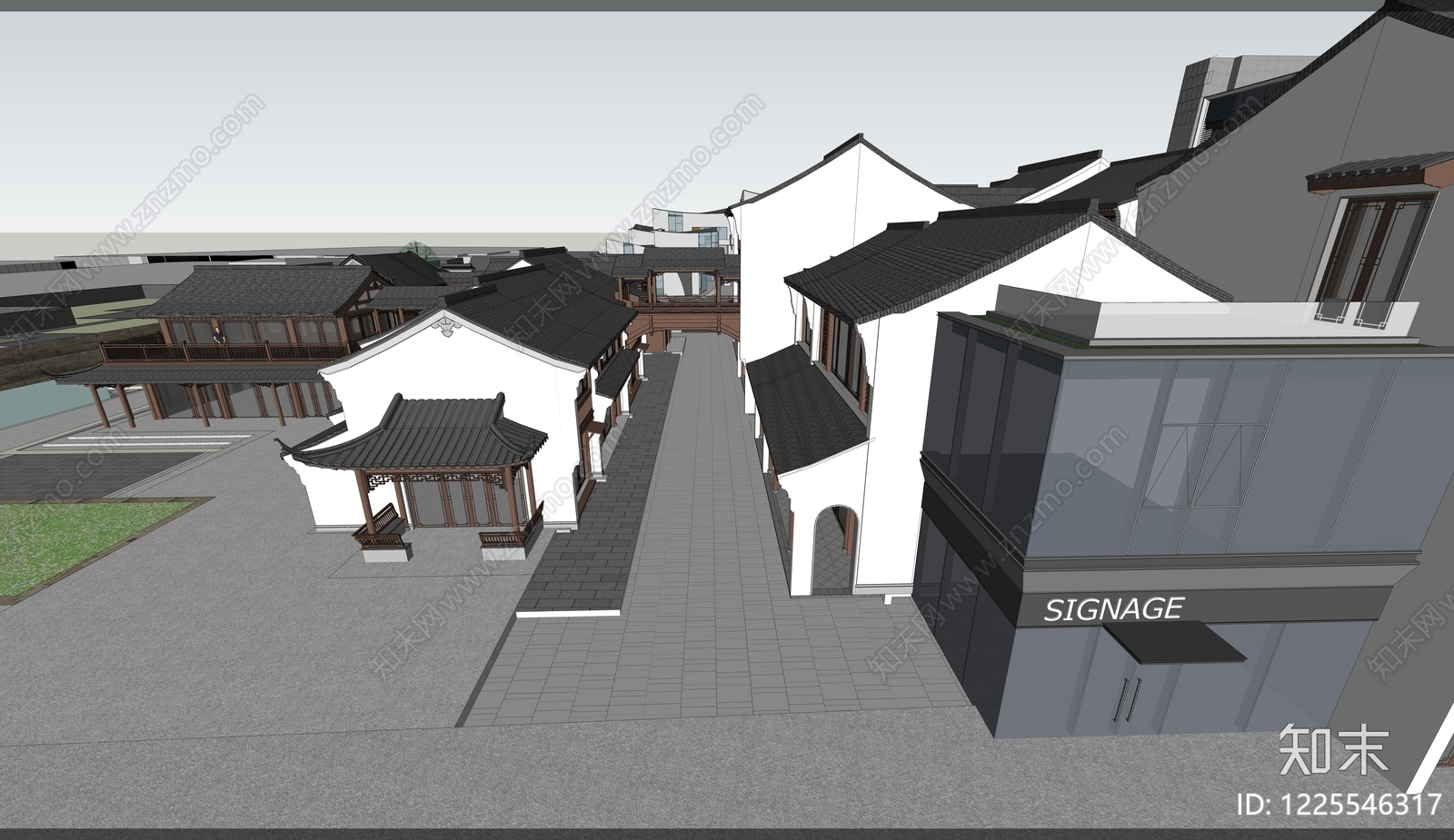 新中式商业街SU模型下载【ID:1225546317】