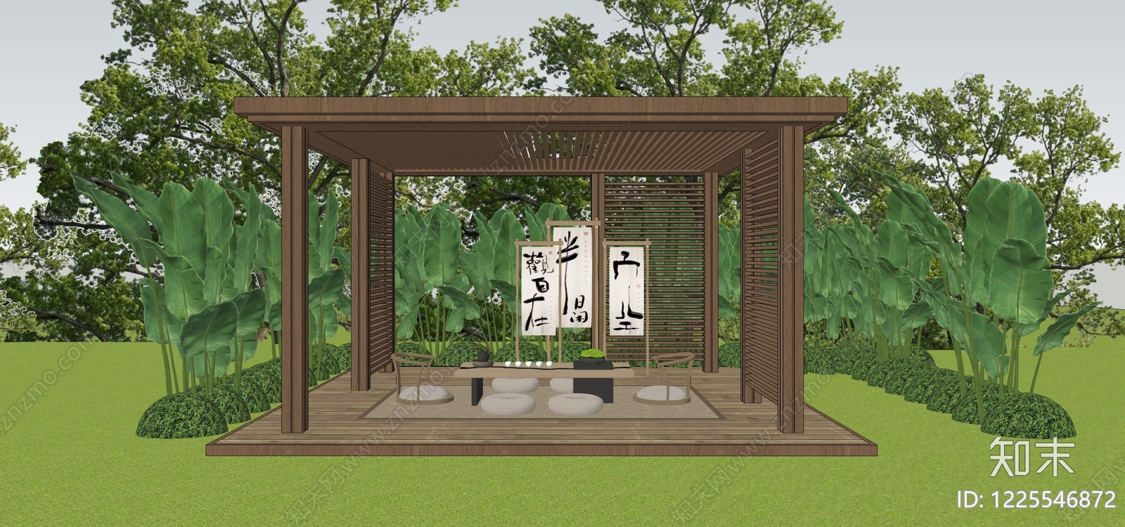 新中式廊架SU模型草图