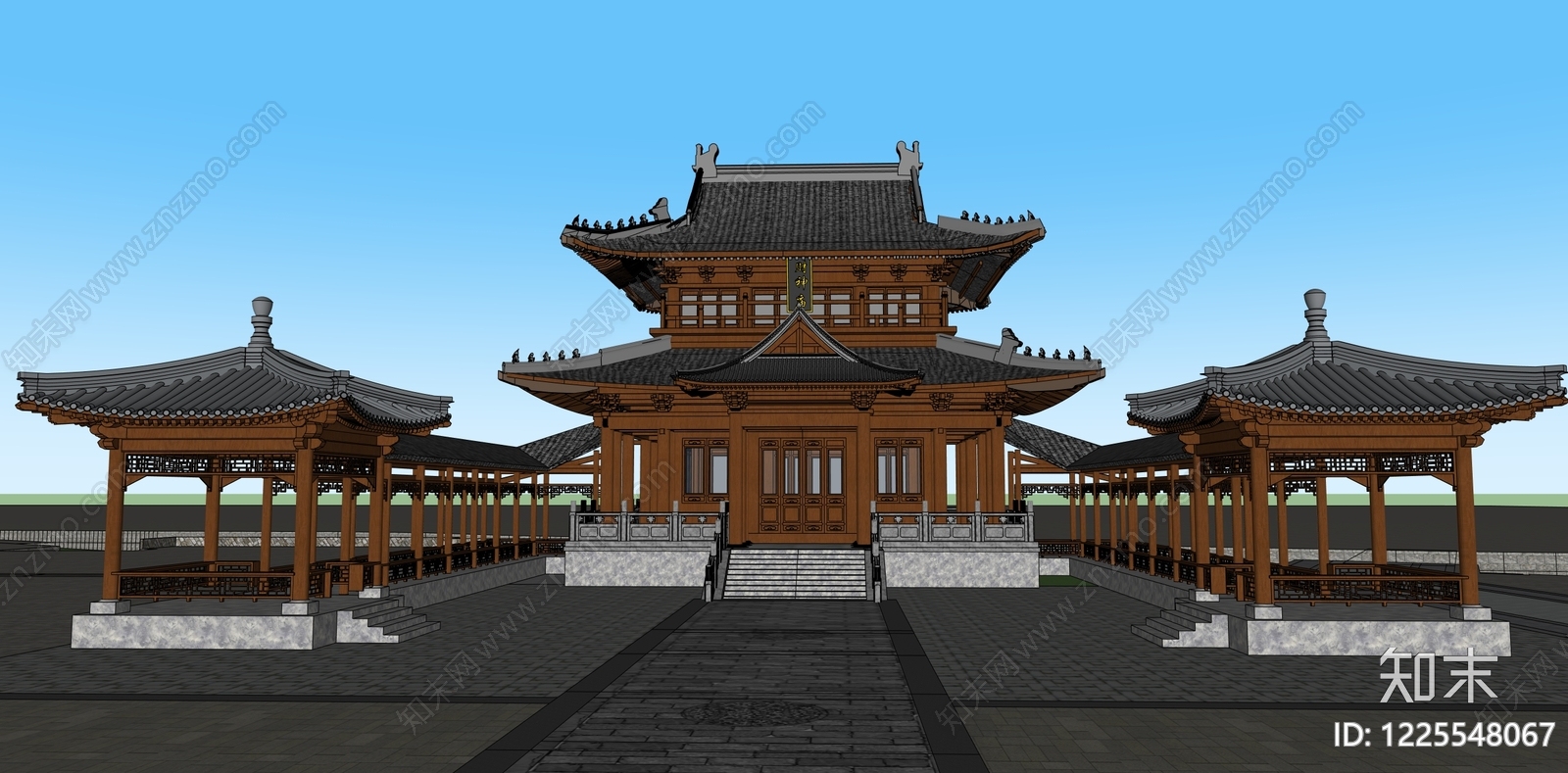 中式古建寺庙建筑SU模型下载【ID:1225548067】