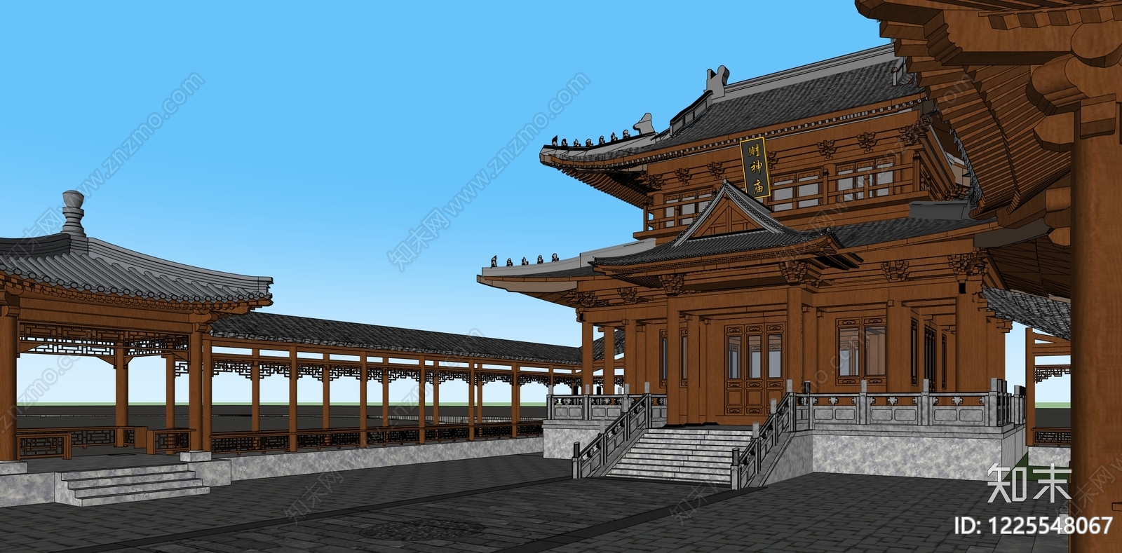 中式古建寺庙建筑SU模型下载【ID:1225548067】