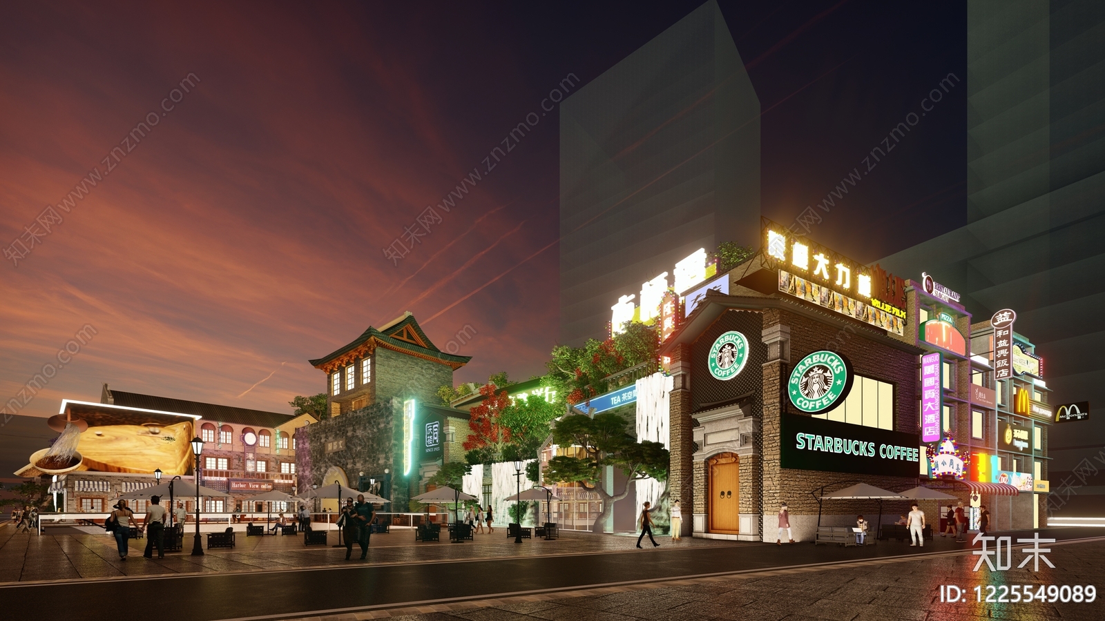 中式商业街SU模型下载【ID:1225549089】