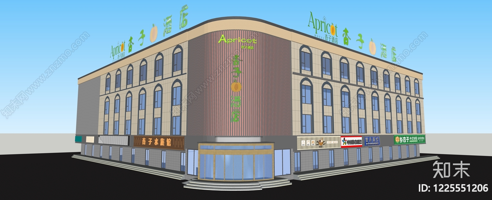 现代酒店建筑SU模型下载【ID:1225551206】