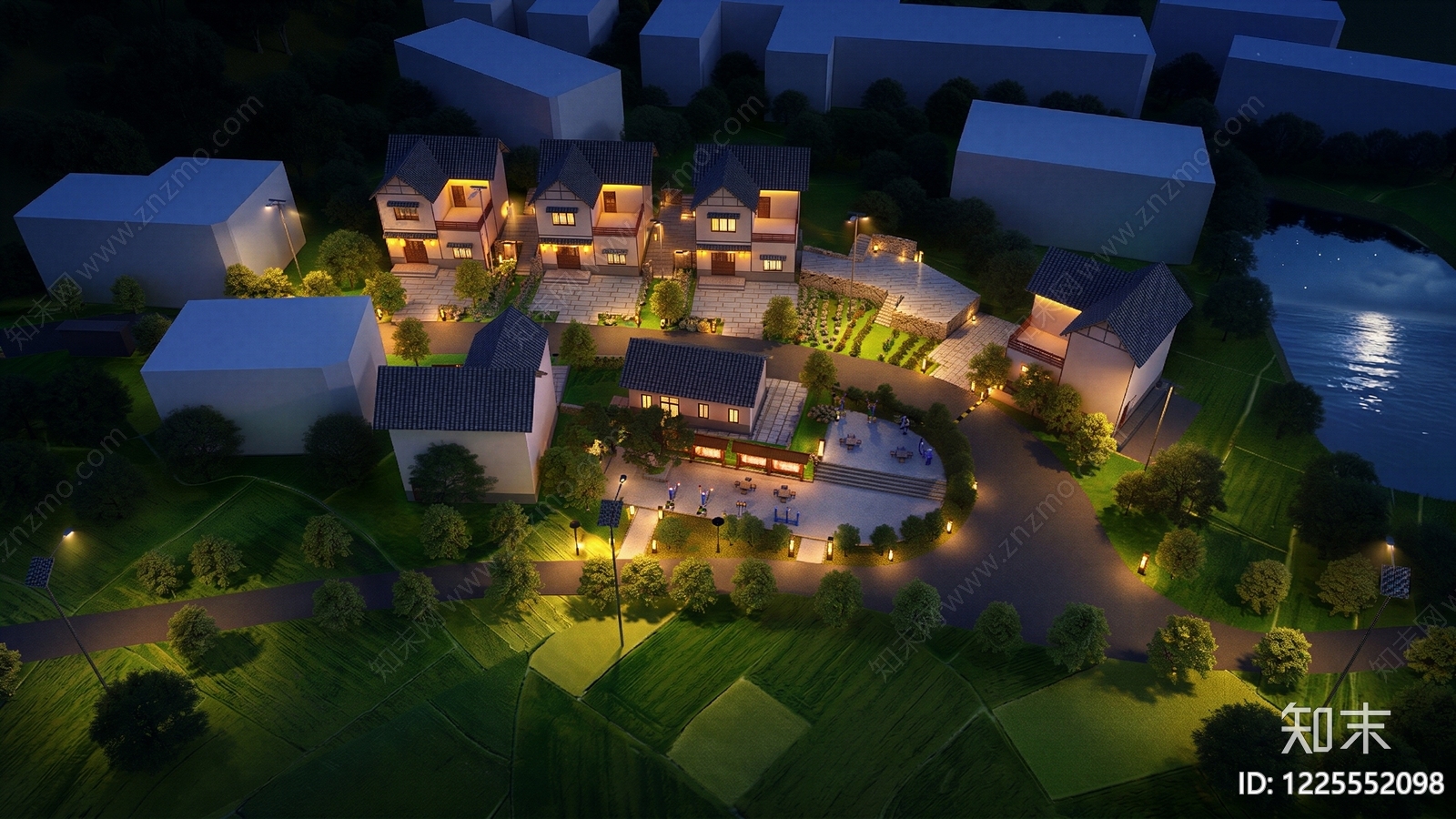新中式景观学校建筑SU模型草图