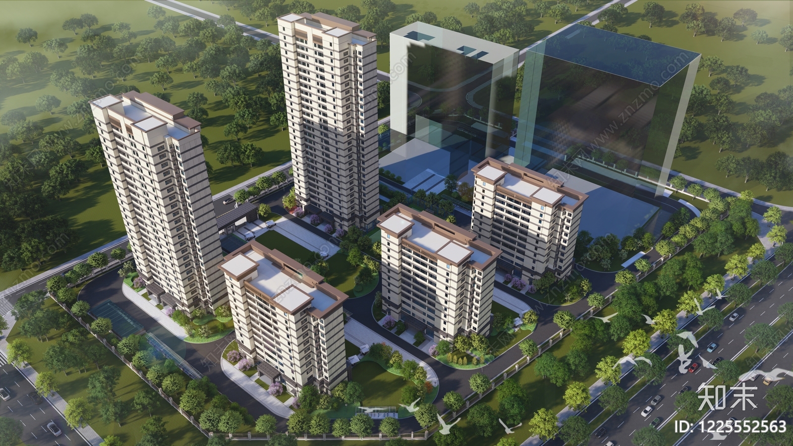 现代主义小区建筑SU模型下载【ID:1225552563】