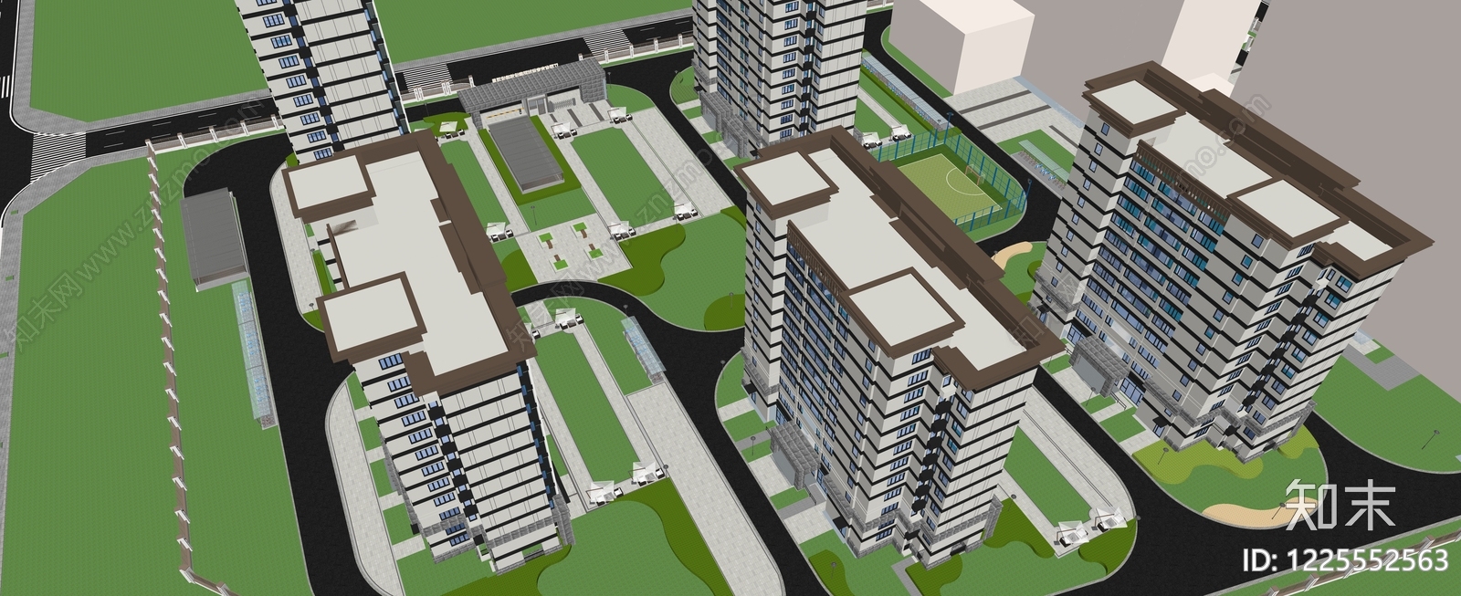 现代主义小区建筑SU模型下载【ID:1225552563】