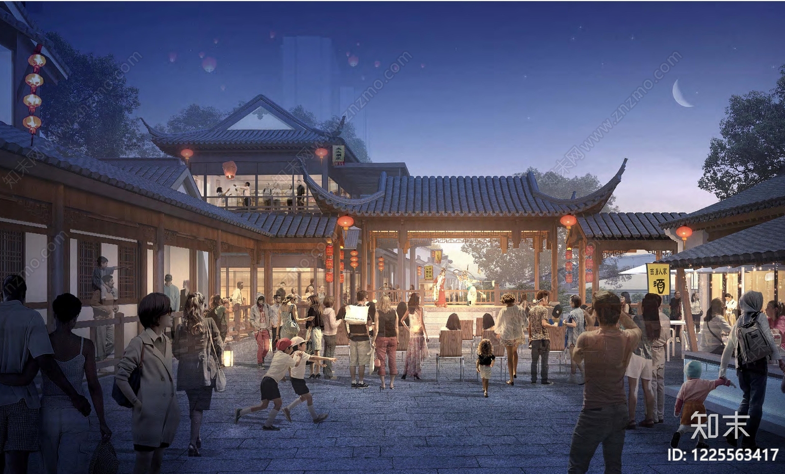 中式古建商业街SU模型草图