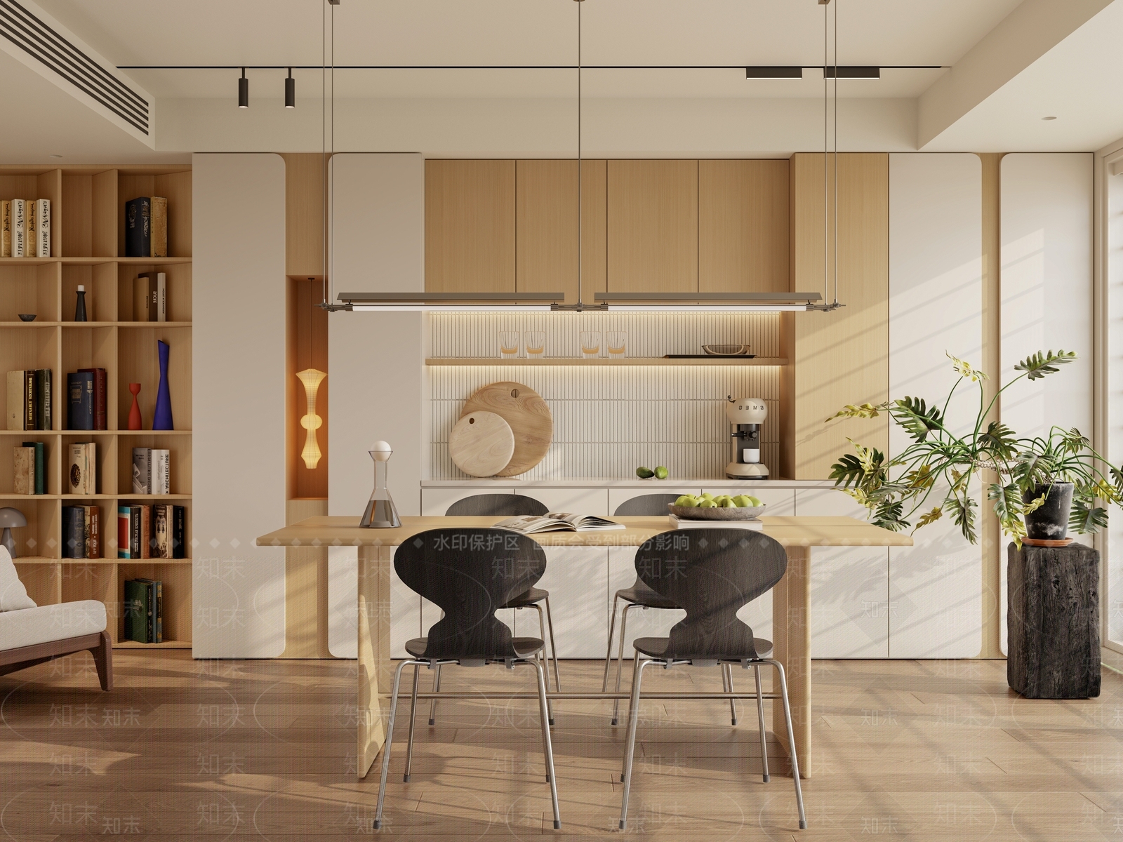 原木风家居餐厅3D模型下载【ID:1225569087】
