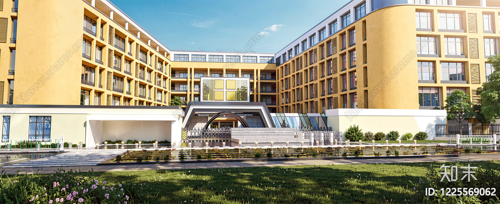 现代主义学校建筑SU模型下载【ID:1225569062】