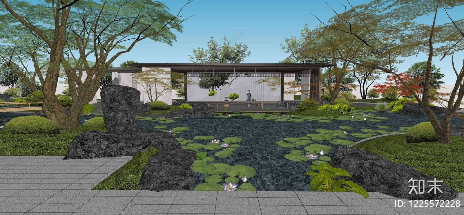 新中式景观别墅庭院SU模型下载【ID:1225572228】