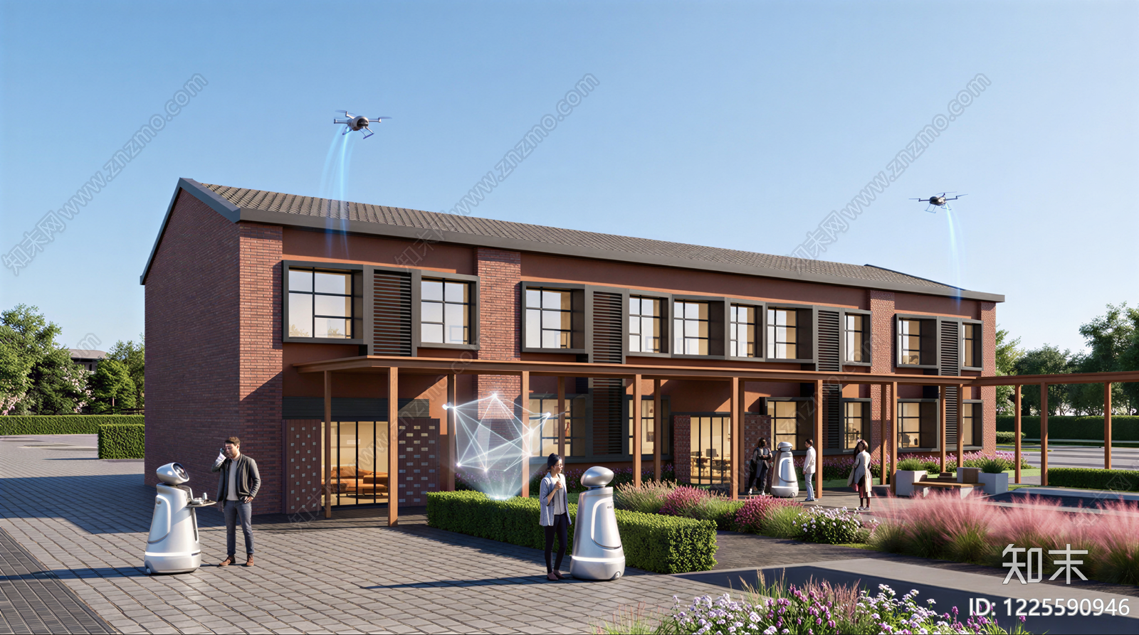 现代主义产业园办公楼SU模型草图