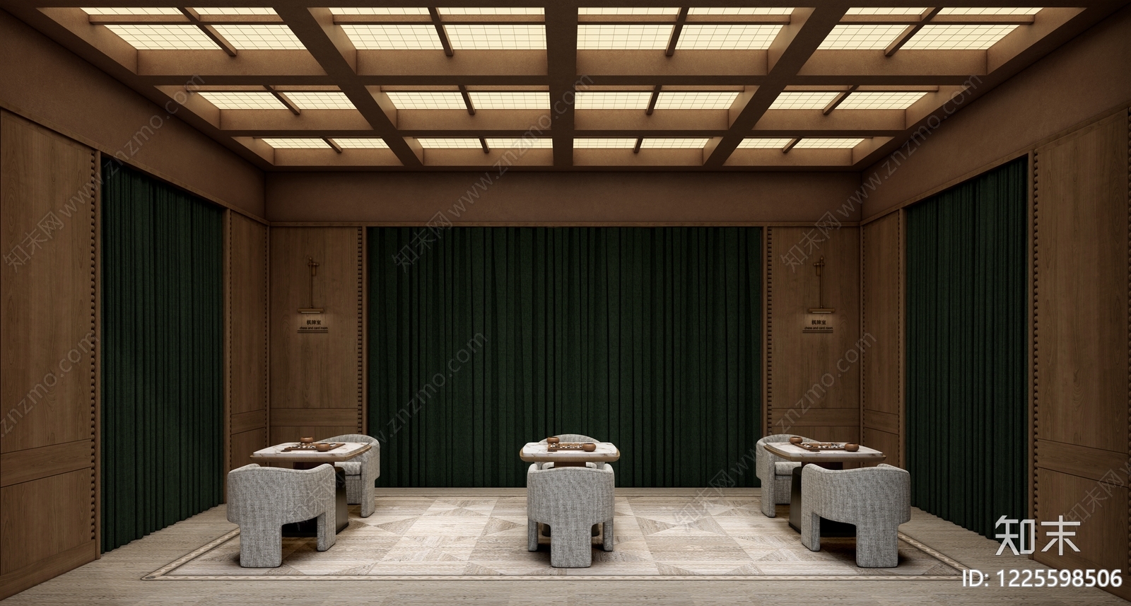 新中式棋牌室SU模型下载【ID:1225598506】