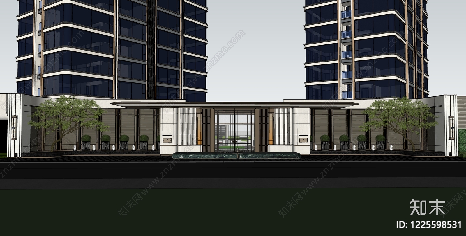 现代主义小区建筑SU模型下载【ID:1225598531】