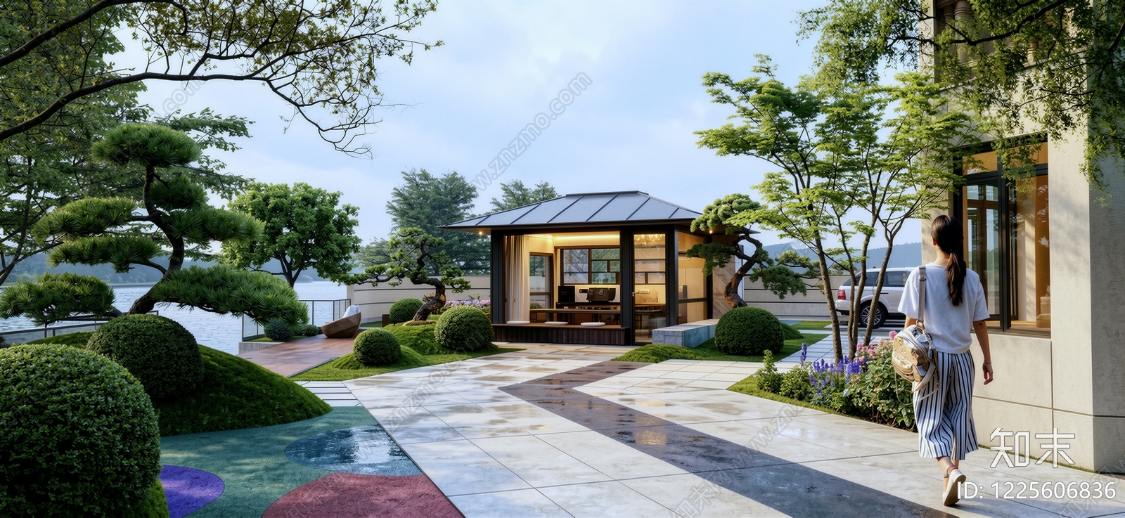 现代别墅庭院SU模型下载【ID:1225606836】