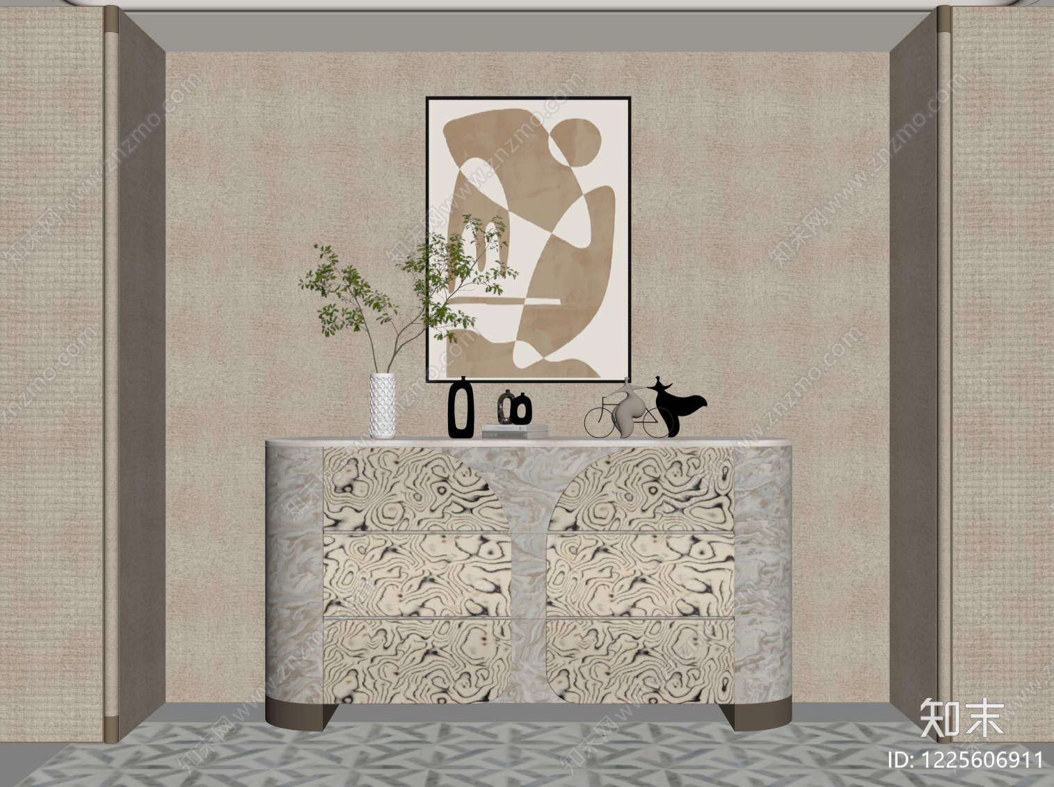 轻奢玄关柜SU模型下载【ID:1225606911】
