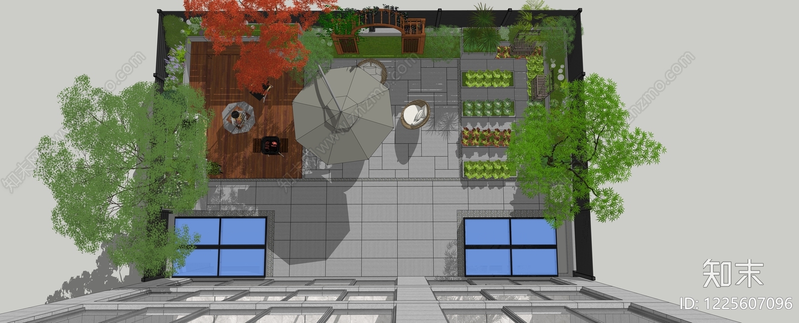 现代别墅庭院SU模型下载【ID:1225607096】