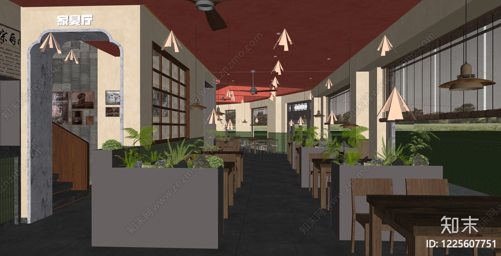 复古工业风中餐厅SU模型下载【ID:1225607751】