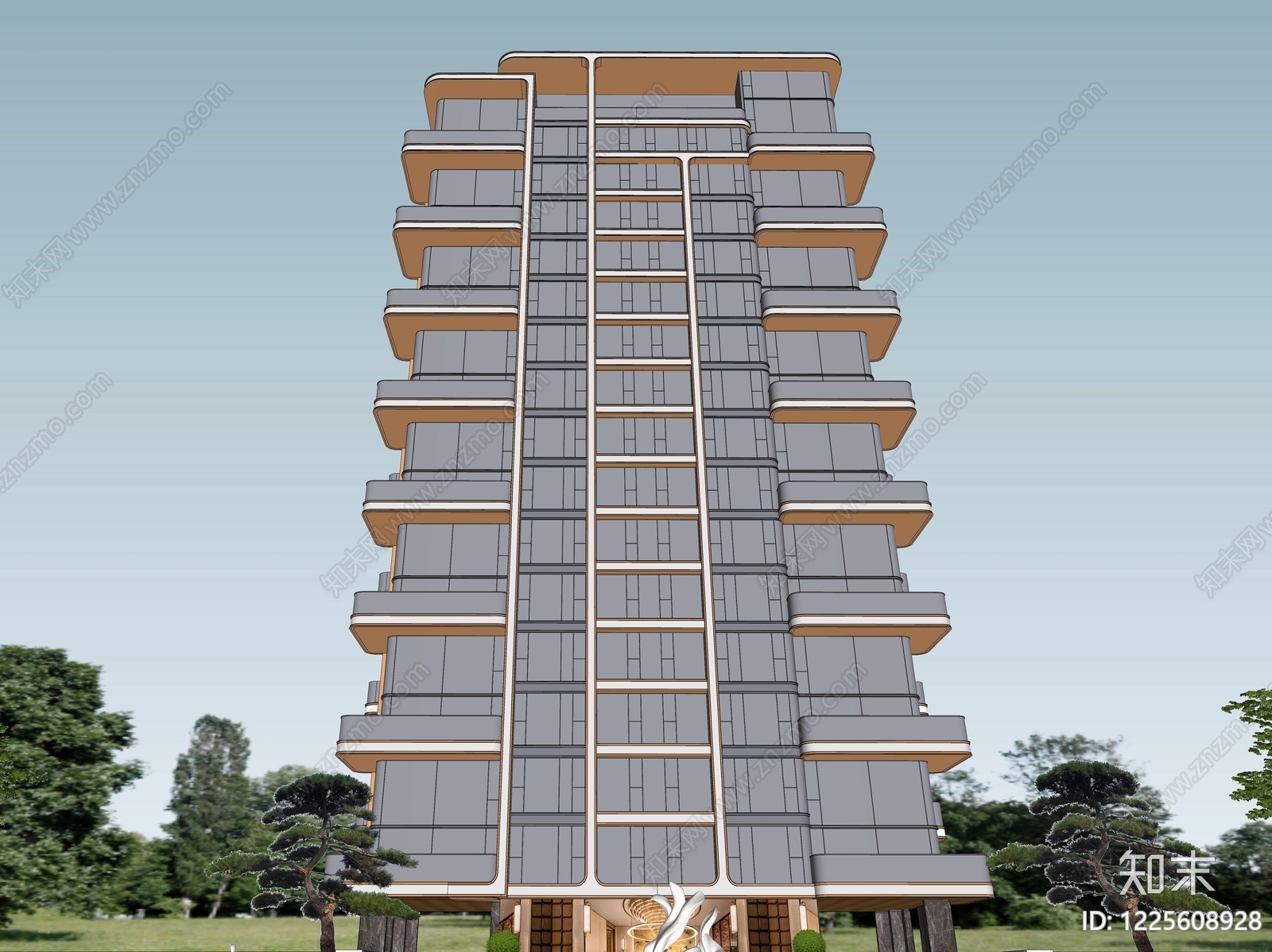 现代主义小高层住宅楼SU模型下载【ID:1225608928】