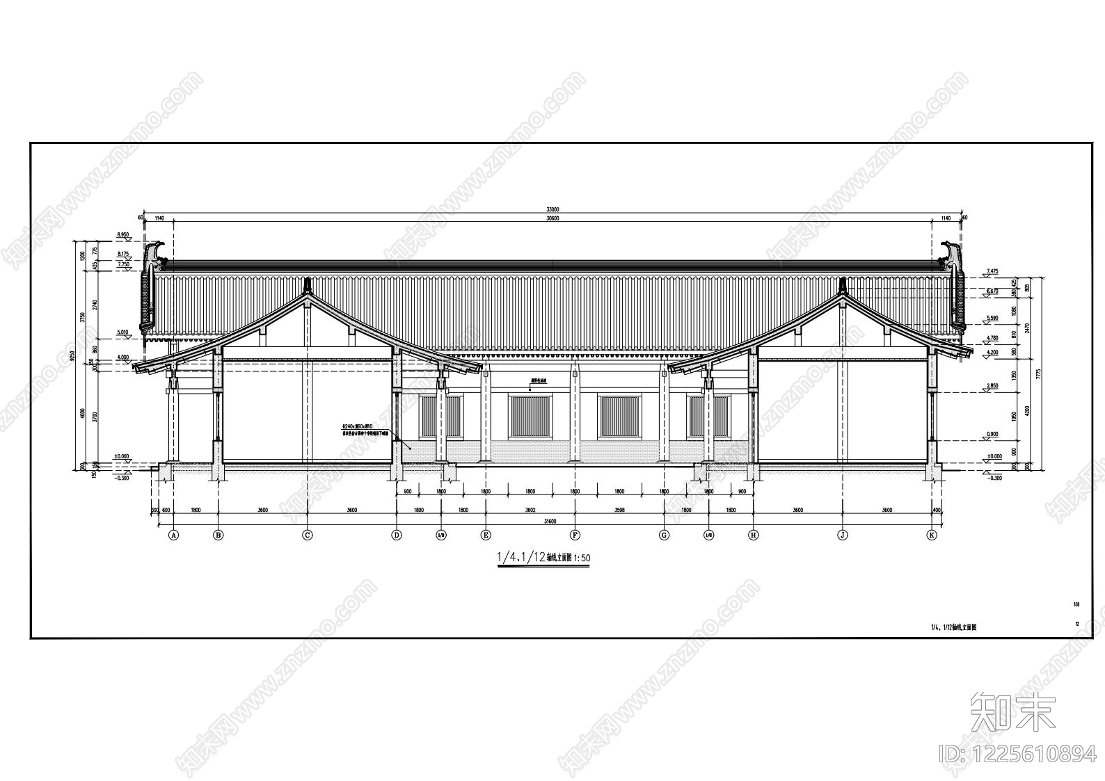 仿古建筑cad施工图下载【ID:1225610894】