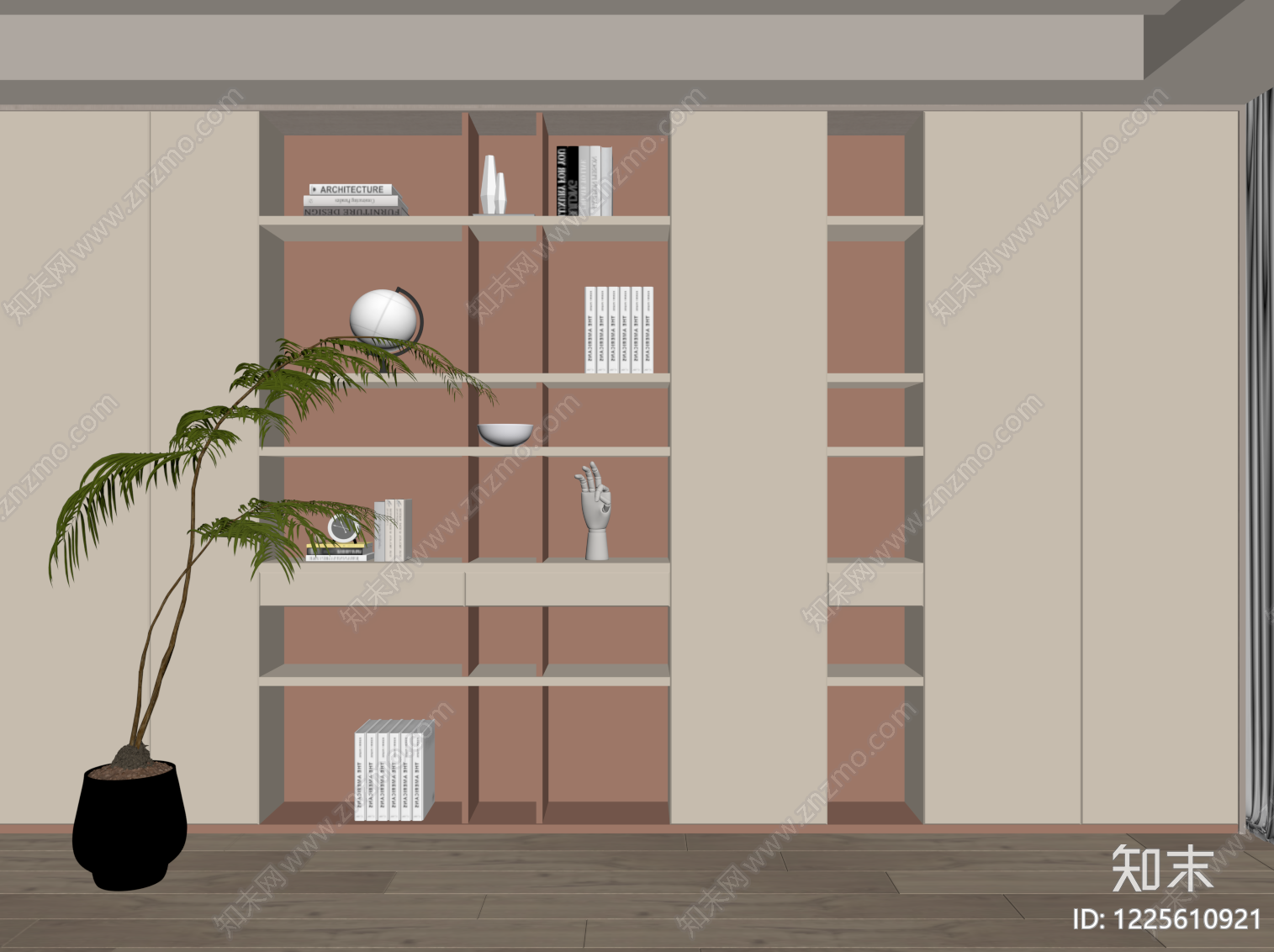 奶油风书柜SU模型下载【ID:1225610921】